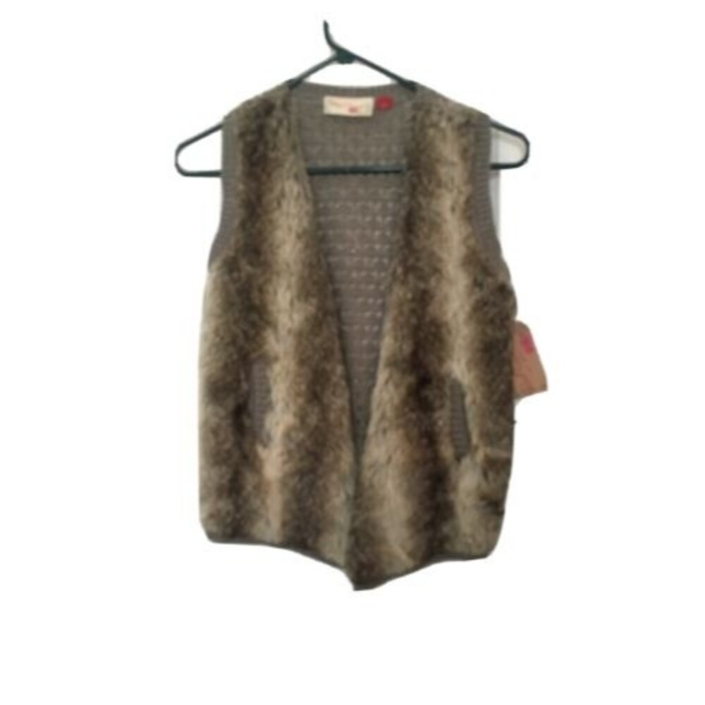 Red Camel Girls Brown Lurex Faux & Sweater Fur Open Front Vest Size XL